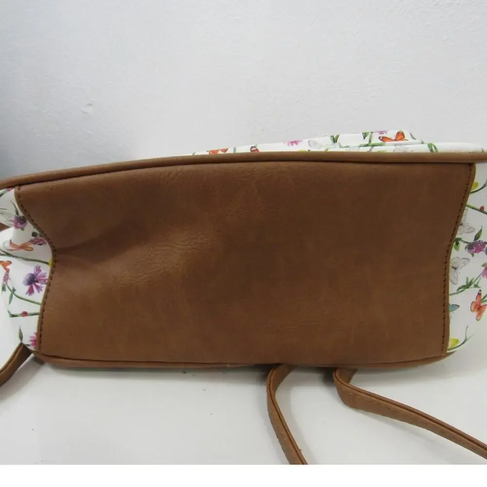 Multisac Major Backpack Floral Butterflies White Brown Multi Pocketed Adjustable